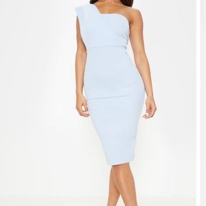 One shoulder dusty blue dress
